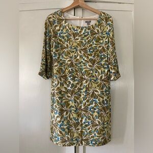 J. JIll blue green tan leaf printed dress